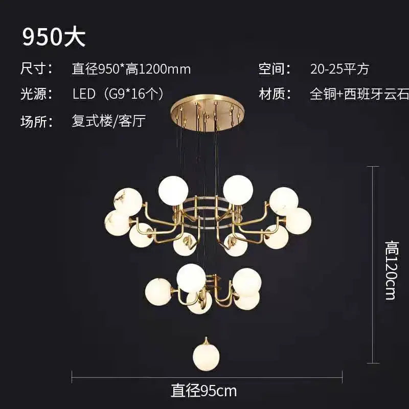 Double-storey marble chandelier Modern simple living room empty villa middle building light luxury copper staircase chandelier