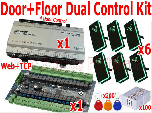 Dual Control kit= 8 Floors Elevator/Lift +4 Doors Access Control system,PC Software Intelligent solution Web+IP Network full kit