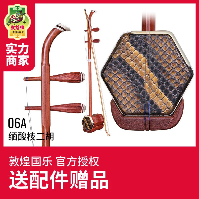 DunHuang Erhu 06A Chinese Two Strings Violin Hexagonal Redwood Erhu Solid Wood Performance Examination Ethnic Musical Instrument