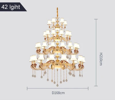 Duplex Building Large Chandelier Modern Villa Living Room Jade Chandelier Light Hotel Lobby Stair Long Gold Crystal Lamp Nordic