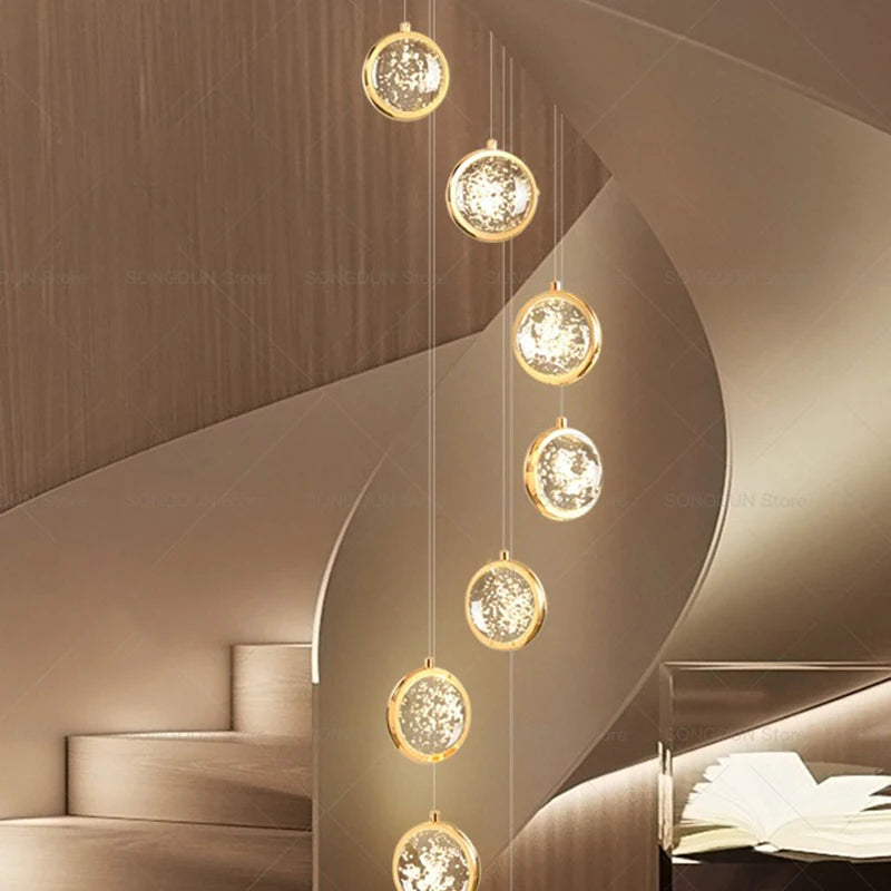 Duplex Building Living Room Creative Crystal Light Jump Floor Modern Simple Light Luxury Lighting Villa Staircase Chandelier