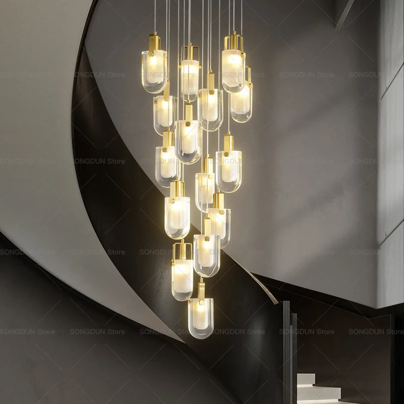 Duplex Villa Staircase Lamp Long Chandelier Crystal Light Loft Apartment Light Luxury Living Room Chandelier Stair Chandelier