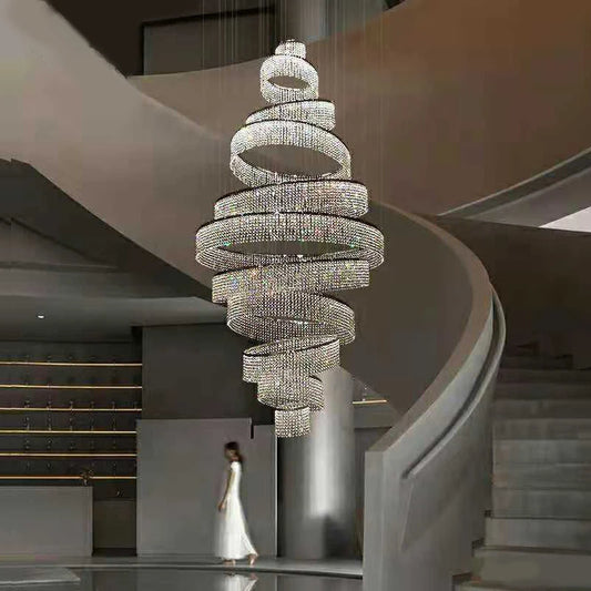 Duplex building light luxury crystal chandelier stainless steel art hotel villa living room stairwell chandelier