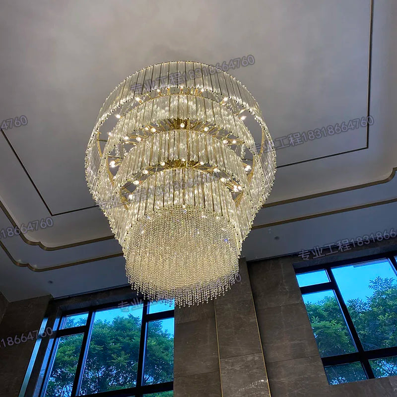 Duplex building light luxury crystal chandelier villa living room modern minimalist hotel building middle building atmosphere re