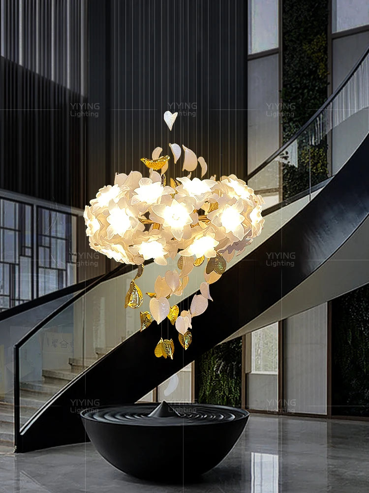 Duplex light luxury crystal lamp copper high-end living room chandelie lamp villa staircase lamp restaurant lamp design art lamp