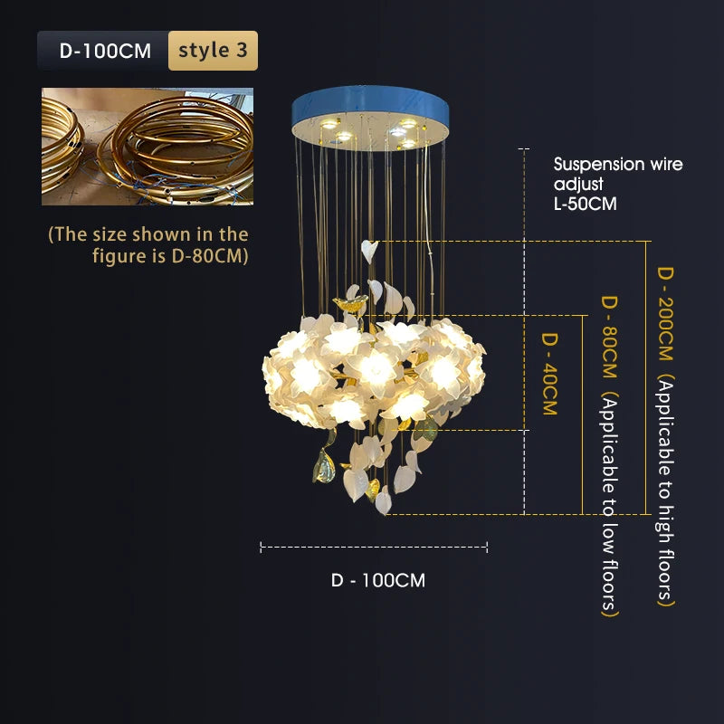 Duplex light luxury crystal lamp copper high-end living room chandelie lamp villa staircase lamp restaurant lamp design art lamp