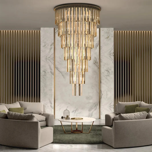 Duplex villa staircase chandelier crystal long chandelier modern minimalist hall light luxury living room stairwell lamp