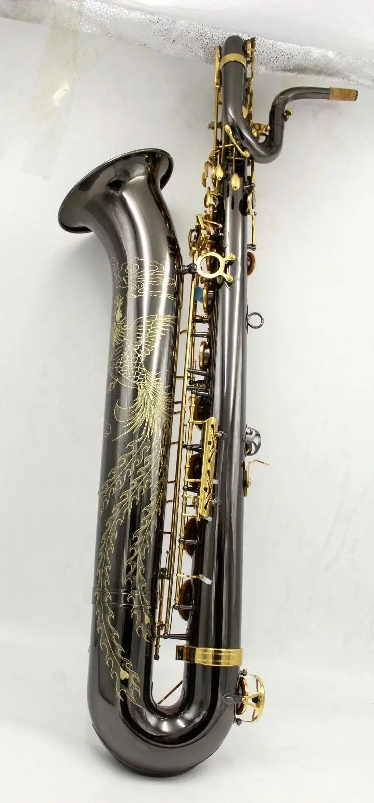 EM music black nickel body gold key Baritone Saxophone with phoenix engraving
