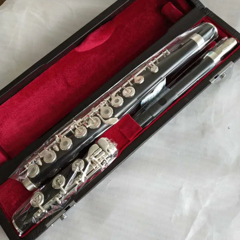 MMOOKA Ebony Flute Open Hole Silver Plated French Keys Grenadilla Wood Body w/ Case