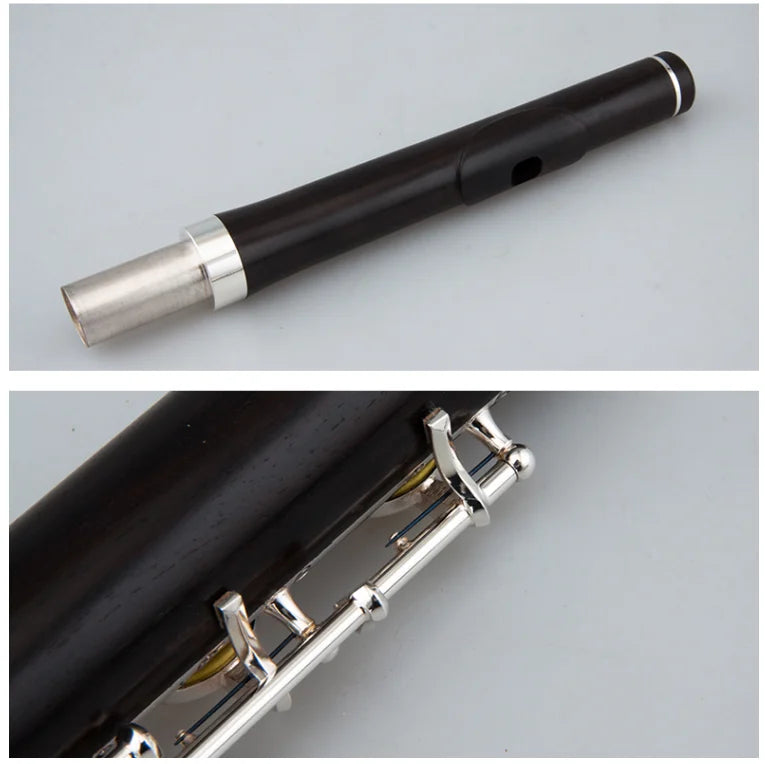 Ebony flute 874W 17 holes flute open hole silver plated and key grenadilla wood professional flute