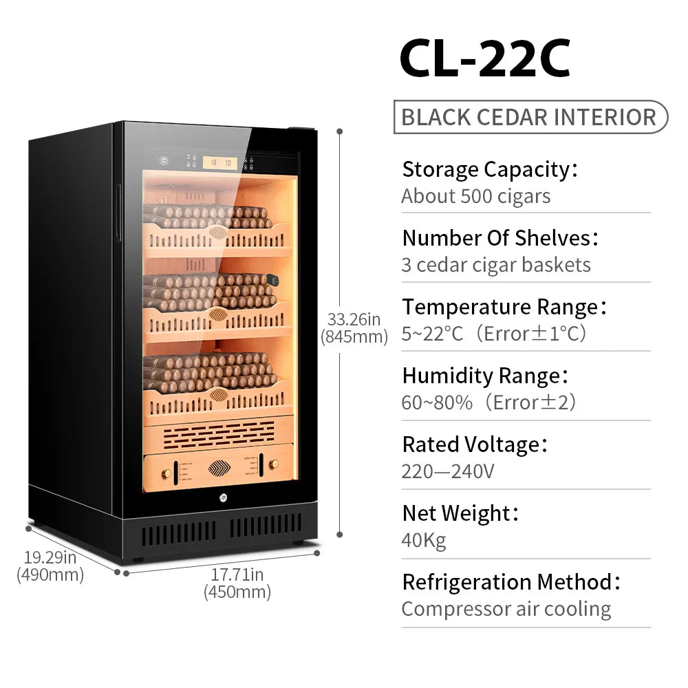 Electronic Cigar Cabinet Compressor Humidor Constant Temperature and Humidity Cedar Wood Inner Intelligent Humidity Control CL22