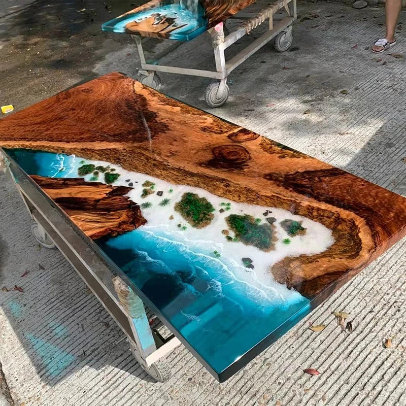Epoxy resin river table, wave table, large board tea table, solid wood tea board table, dining table, coffee table furniture
