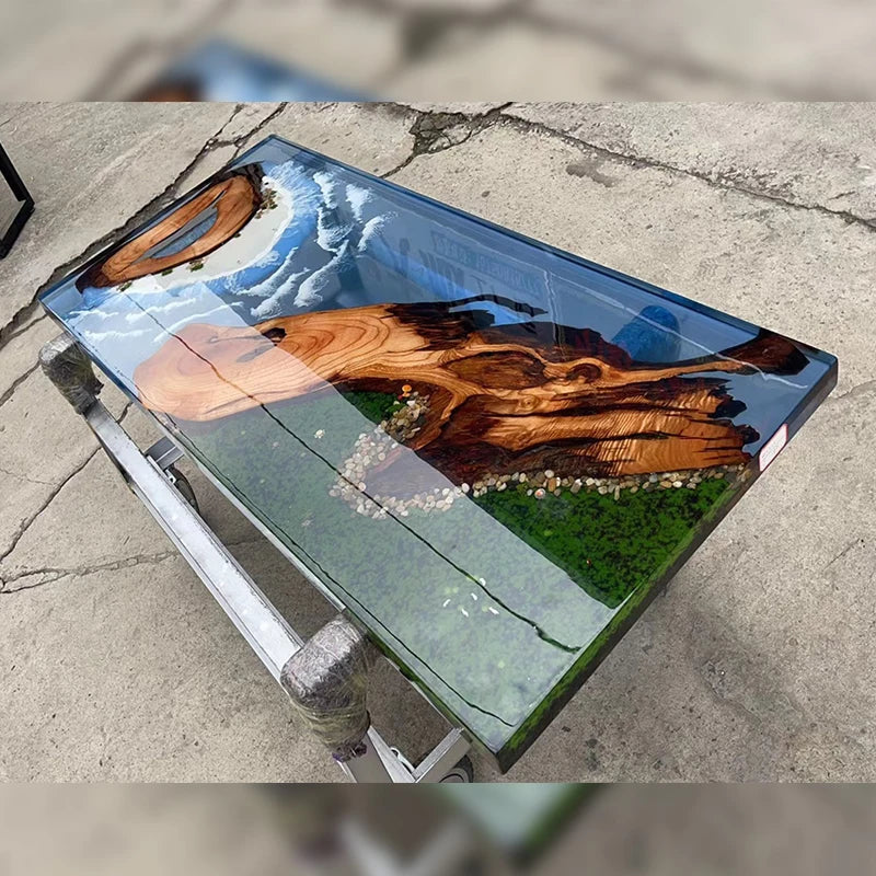 Epoxy resin river table, wave table, large board tea table, solid wood tea board table, dining table, coffee table furniture