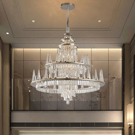 European Classical Crystal Chandelier LED American Chandeliers Lights Fixture Luxurious Villa Hotel Home Stair Hall Droplight