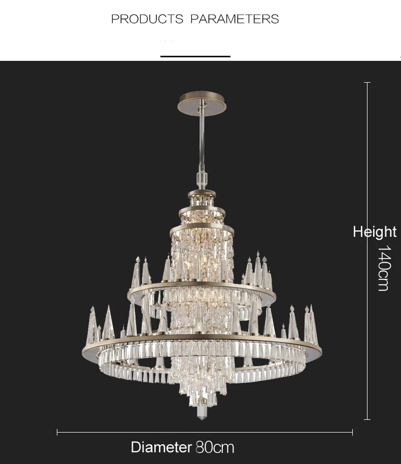 European Classical Crystal Chandelier LED American Chandeliers Lights Fixture Luxurious Villa Hotel Home Stair Hall Droplight