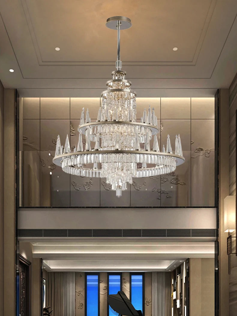 European Classical Crystal Chandelier LED American Chandeliers Lights Fixture Luxurious Villa Hotel Home Stair Hall Droplight