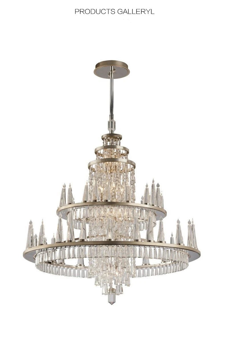 European Classical Crystal Chandelier LED American Chandeliers Lights Fixture Luxurious Villa Hotel Home Stair Hall Droplight