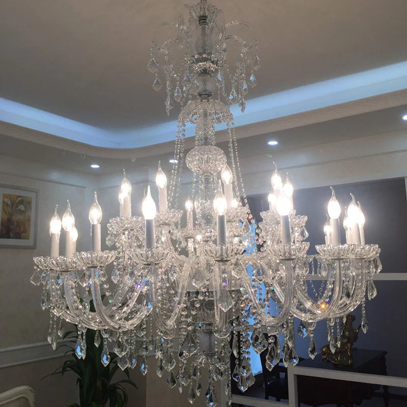 European Luxury Crystal Chandeliers Atmosphere Living Room Lighting Candle Restaurant LED Staircase Lamp Hotel Villa Lights