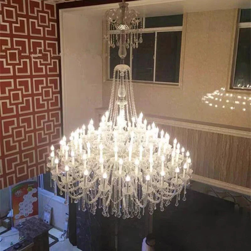 European Luxury Crystal Chandeliers Atmosphere Living Room Lighting Candle Restaurant LED Staircase Lamp Hotel Villa Lights