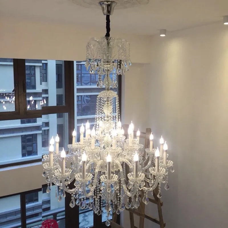 European Luxury Crystal Chandeliers Atmosphere Living Room Lighting Candle Restaurant LED Staircase Lamp Hotel Villa Lights