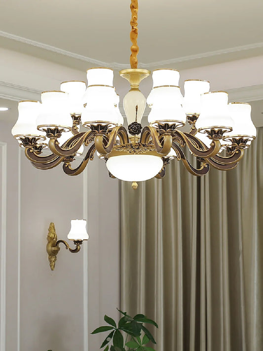European Luxury LED Chandelier Lighting Zinc Alloy Living Room Villa Lobby Big Fixture Jade Restaurant Bedroom Home Hanging Lamp
