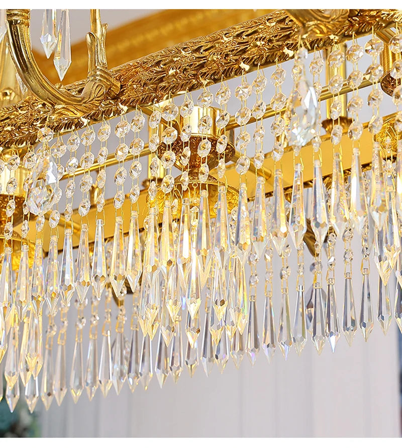European Restaurant Crystal Chandelier French Brass Long Hanging Lamp Modern Villa Luxury Personality Creative Pendant Lights