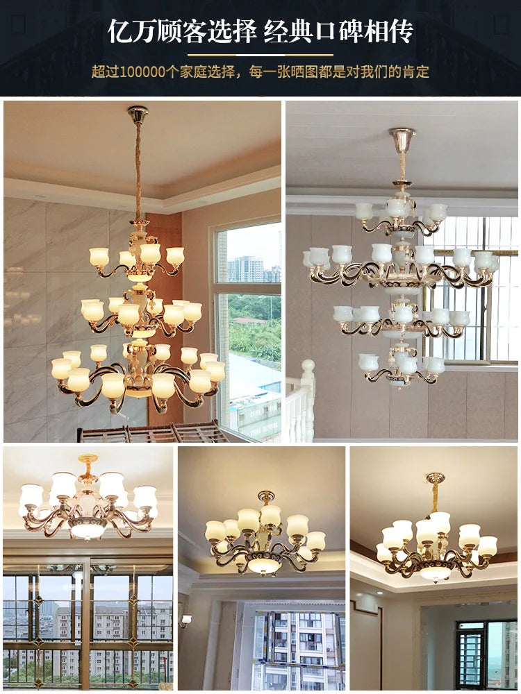 European Style Building Chandelier Villa Living Room Large Chandelier Building Middle Floor Lamp  Long Chandelier Stair Light