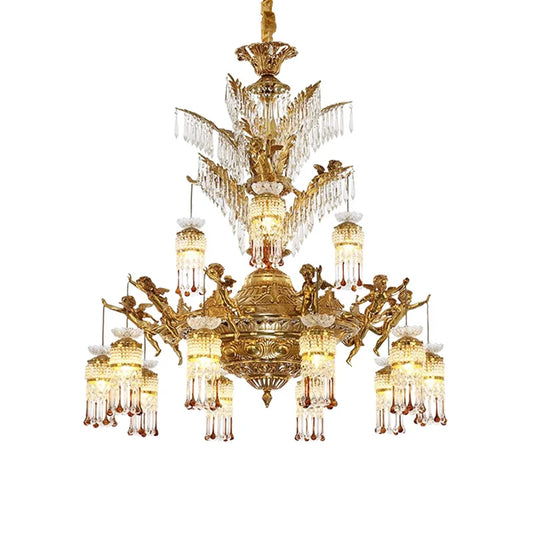 European Style Decorative Church Crystal Chandeliers Antique Villa Living Room Pendant Light French Retro Luxury Classical Lamp