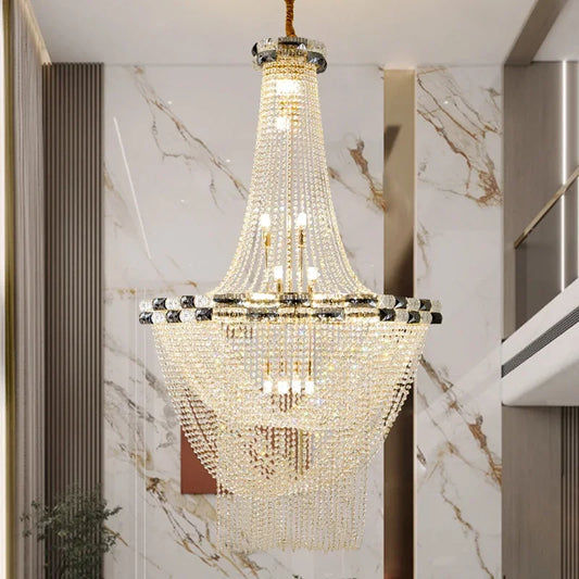 European Style LED Pendant Light Luxury For Living Room Crystal Chandelier Hotel Lobby Villa High Ceiling Staircase Chandelier