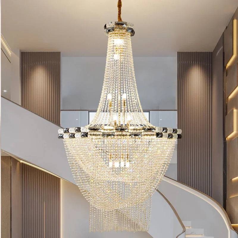 European Style LED Pendant Light Luxury For Living Room Crystal Chandelier Hotel Lobby Villa High Ceiling Staircase Chandelier