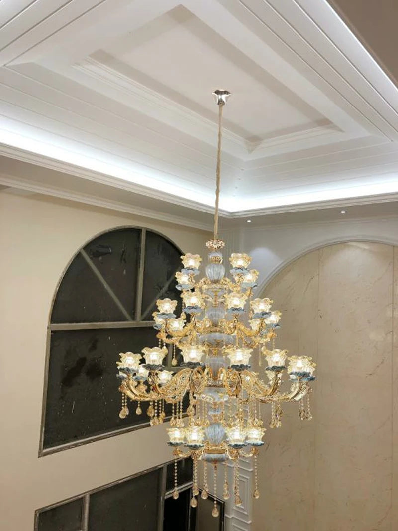 European Style Retro Luxury Ceramic Chandelier Living Room Crystal Lamp Dining Room Light Bedroom French Villa Glass Chandeliers