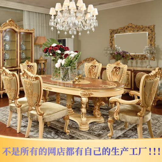 European deluxe solid wood carved dining table French dining table dining chair villa large table customized