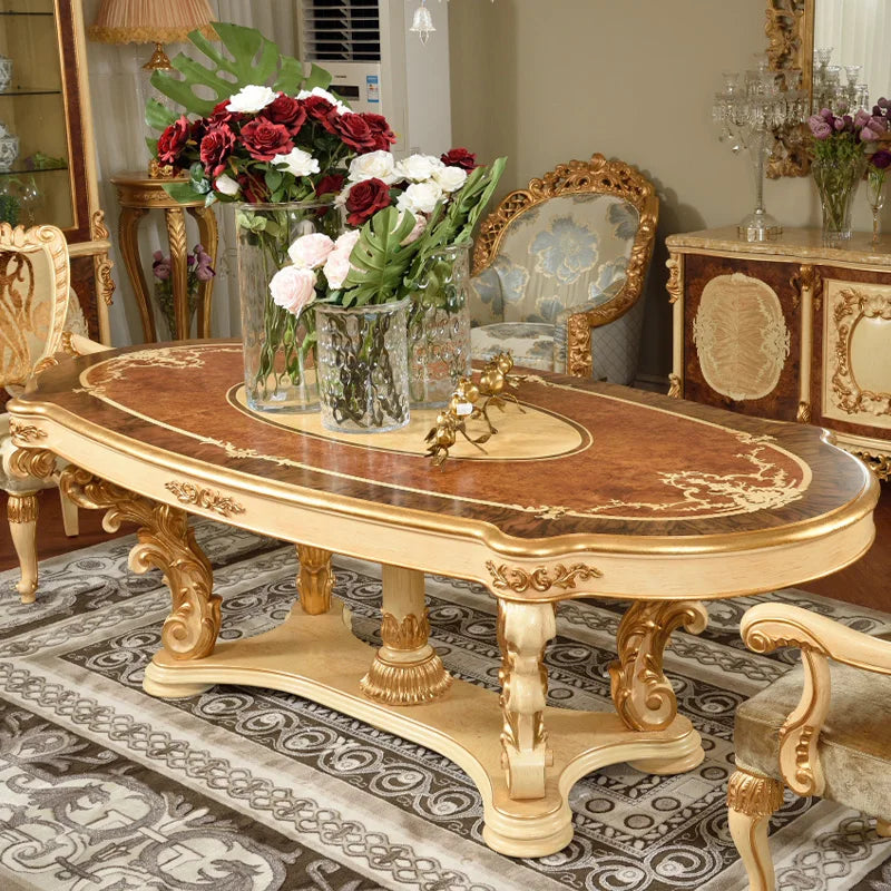 European deluxe solid wood carved dining table French dining table dining chair villa large table customized