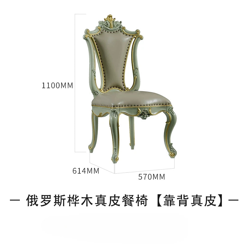 European dining table and chair set neoclassical full solid wood dining table leather carved dining chair dining table