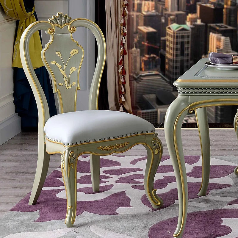 European dining table and chair set neoclassical full solid wood dining table leather carved dining chair dining table