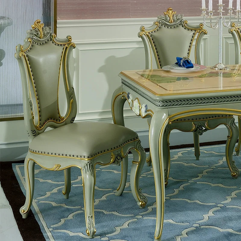 European dining table and chair set neoclassical full solid wood dining table leather carved dining chair dining table