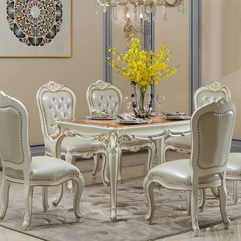 European dining table and chairs, living room dining table combination, high-end luxury round table home