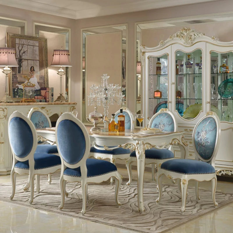 European dining table and chairs, living room dining table combination, high-end luxury round table home