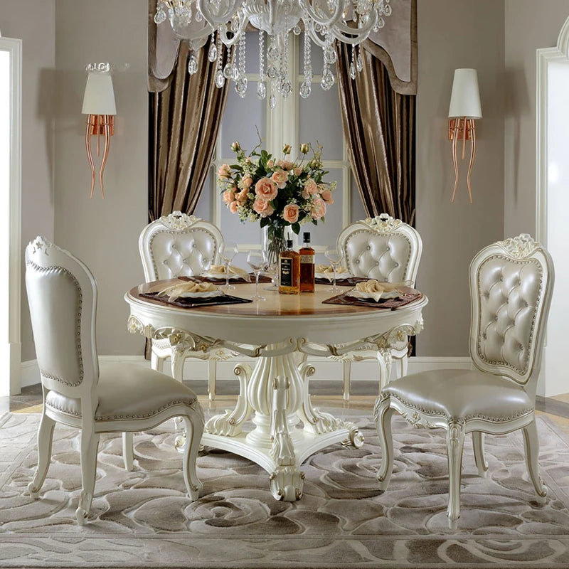 European dining table and chairs, living room dining table combination, high-end luxury round table home