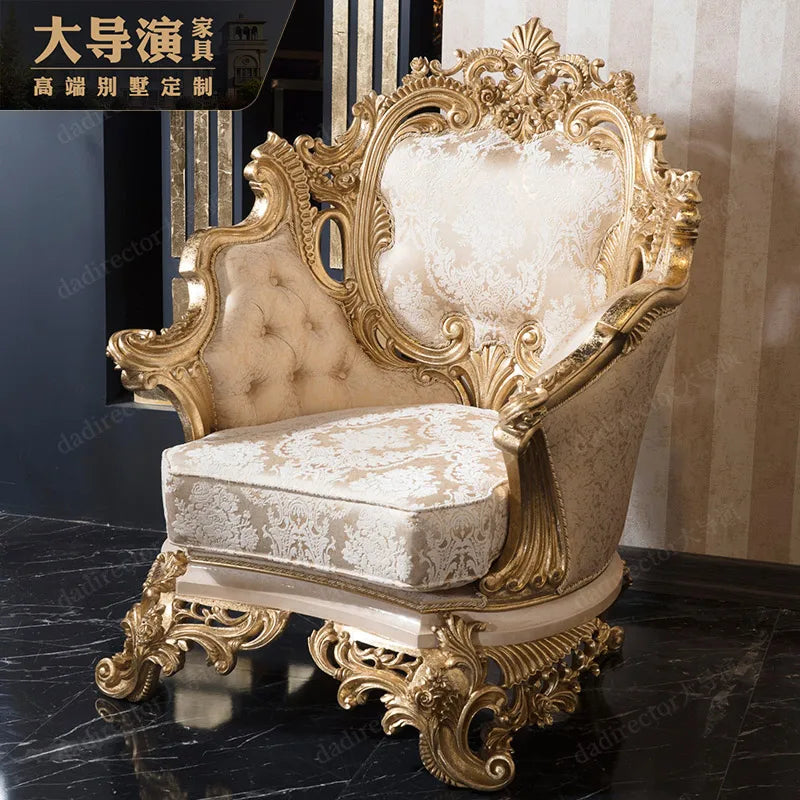 European fabric sofa combination large living room multi-person sofa French classical villa solid wood furniture gold