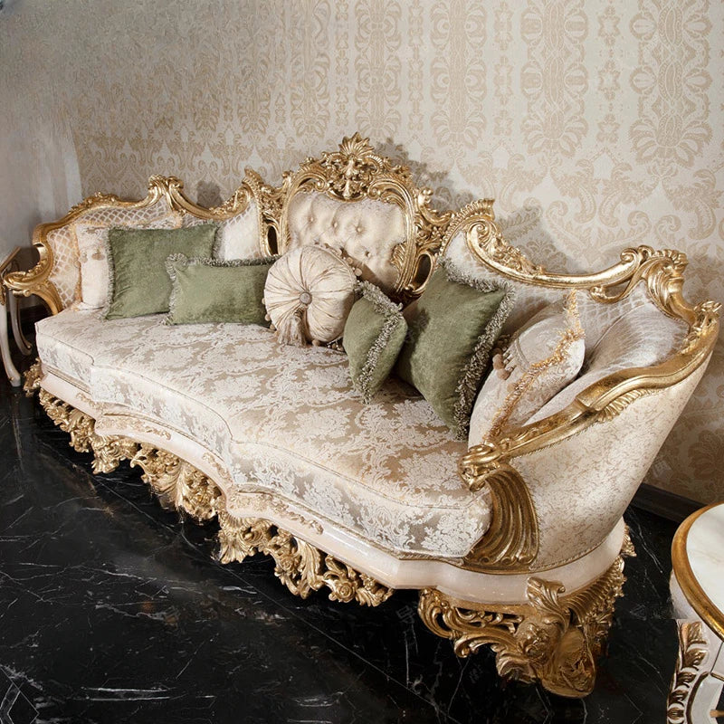 European fabric sofa combination large living room multi-person sofa French classical villa solid wood furniture gold