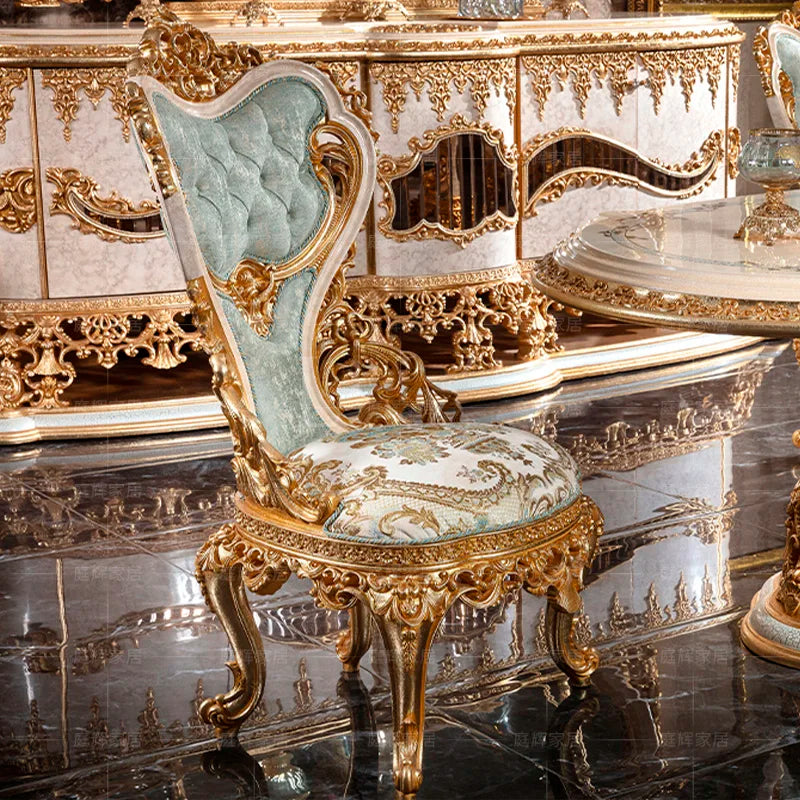 European solid wood gold foil oval table French style dining chair combination luxury villa furniture customization