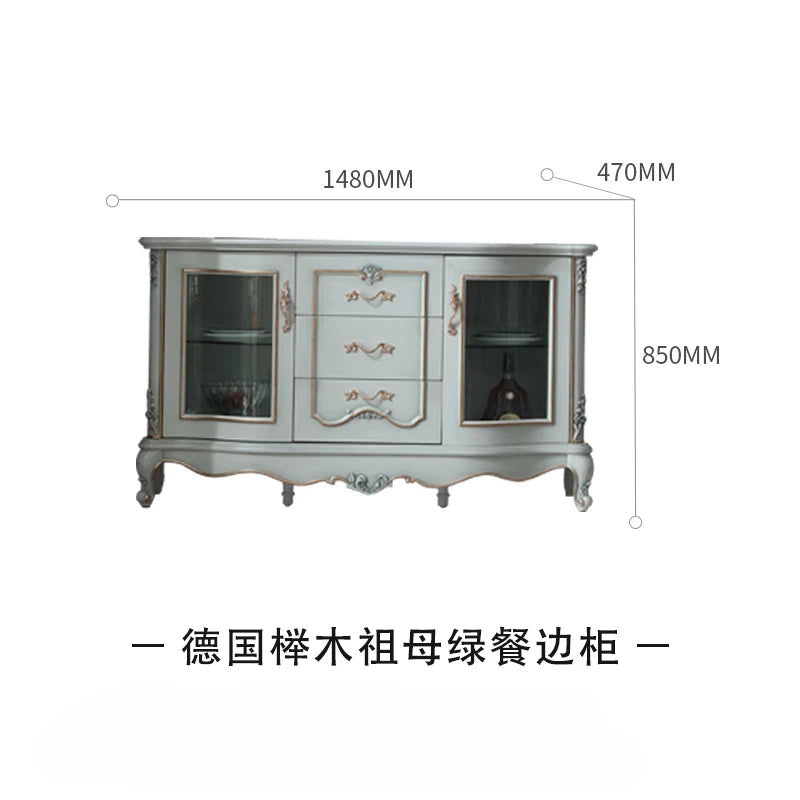 European style 1.48M gold carved flower dining cabinet Solid wood storage cabinet Floor cabinet