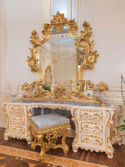 European-style carved solid wood dressing table villa dressing table mirror bedroom French large-sized luxury custom furniture