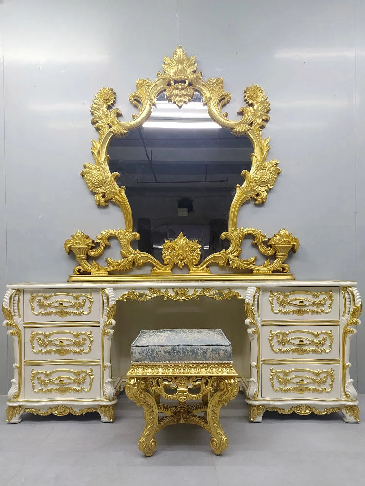 European-style carved solid wood dressing table villa dressing table mirror bedroom French large-sized luxury custom furniture