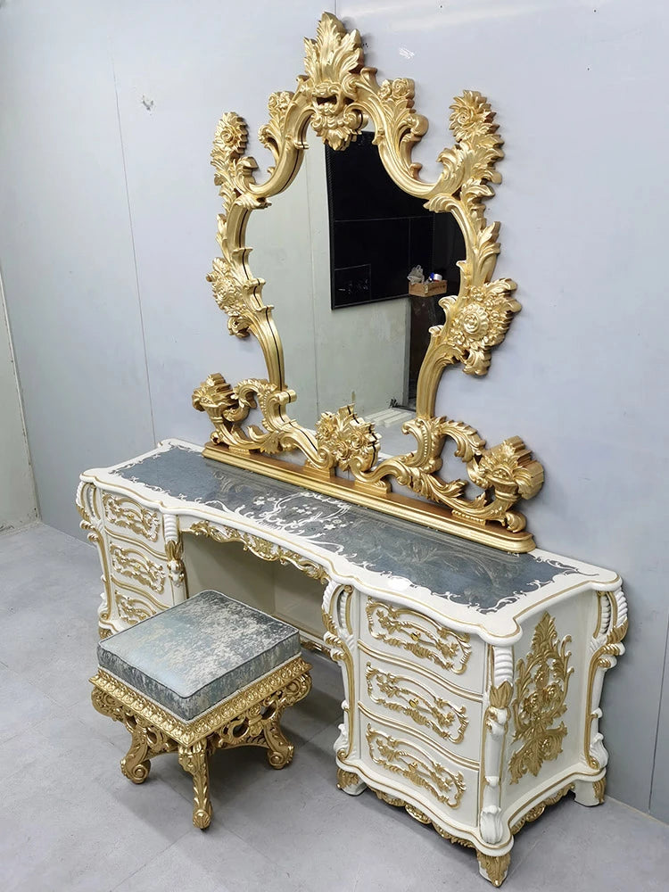 European-style carved solid wood dressing table villa dressing table mirror bedroom French large-sized luxury custom furniture