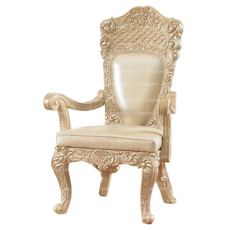 European-style dining chairs, home solid wood carved negotiating chairs, French court luxury leather backrest chairs