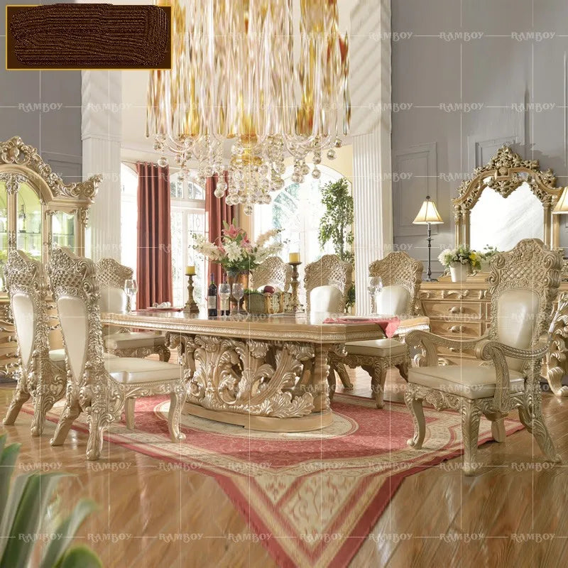 European-style dining chairs, home solid wood carved negotiating chairs, French court luxury leather backrest chairs
