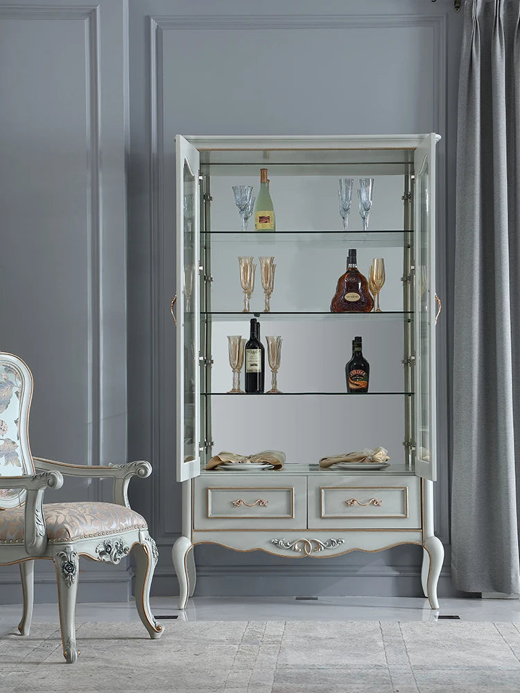 European style double door carved 1-meter wine cabinet, living room glass storage cabinet, floor cabinet