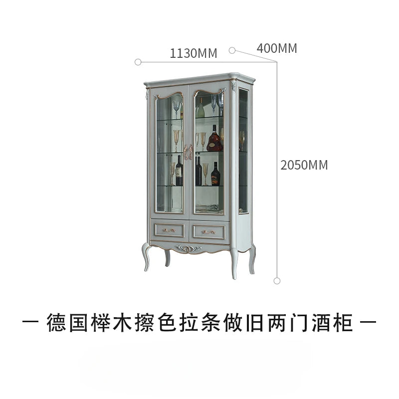 European style double door carved 1-meter wine cabinet, living room glass storage cabinet, floor cabinet